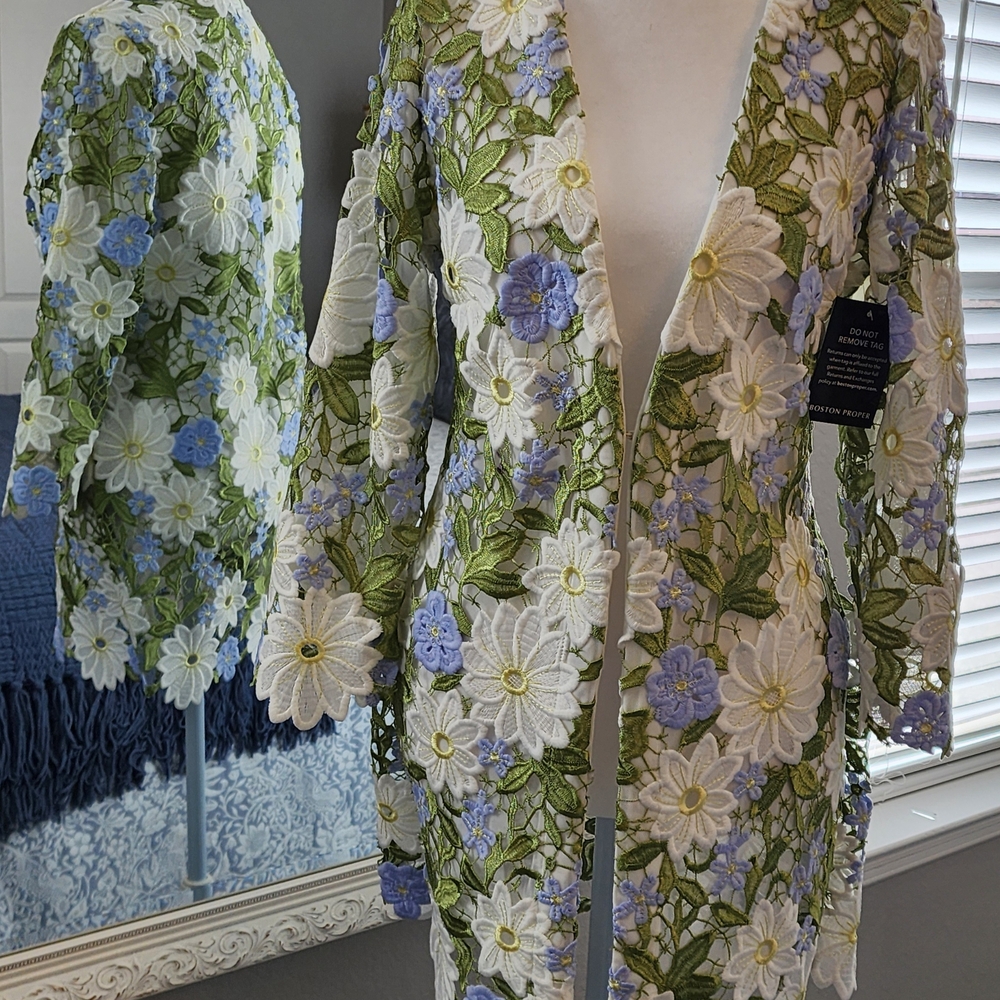 Boston Proper Floral Embroidered Cardigan